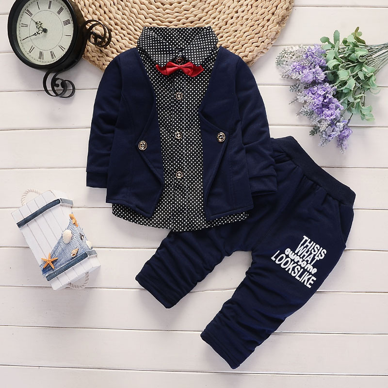 AiLe Rabbit 2019 Baby Boys Autumn Casual Clothing Set Baby Kids Button Letter Bow Clothing Sets Babe Jacket + Pant 2-Piece Suit alx