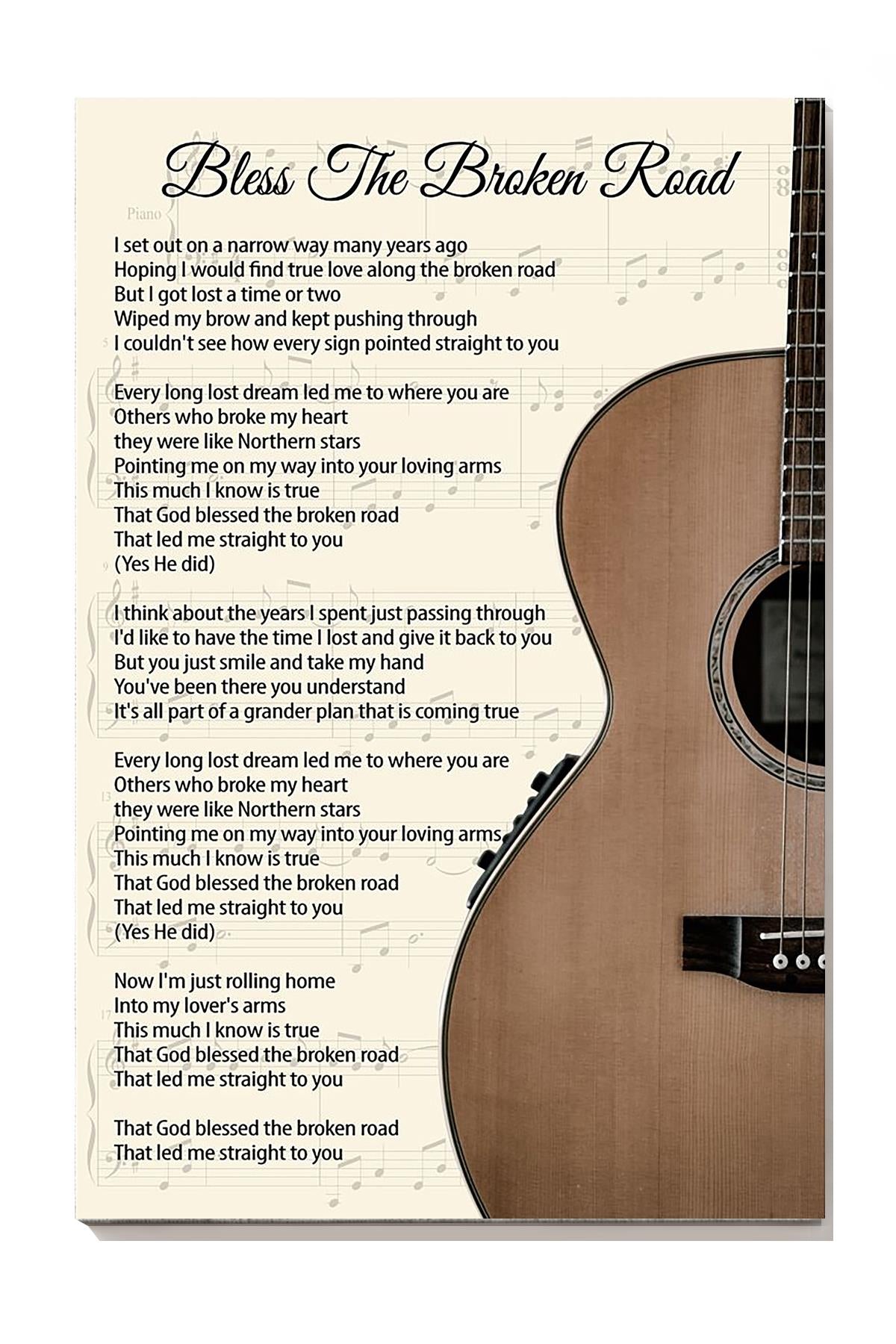 Bless The Broken Road Lyrics Guitar Wall Art For Rascal Flatts Fan Home Decor Wrapped Canvas