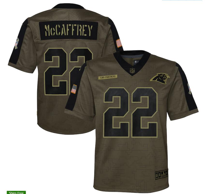 Carolina Panthers Christian Mccaffrey 22 NFL Olive 2021 Salute To Service Game Men Jersey For Panthers Fans