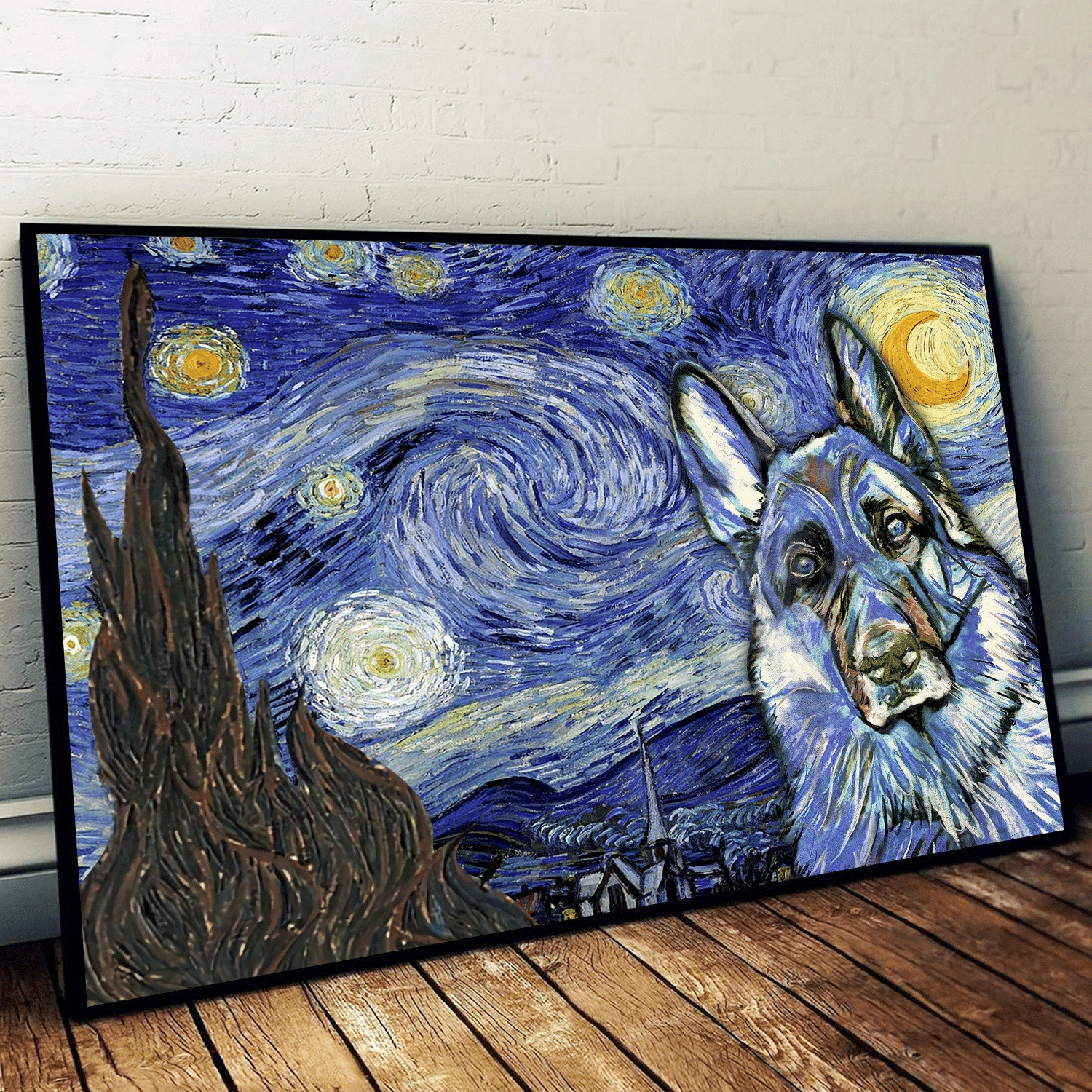 German Shepherd Starry Night Poster - Poster Art Design