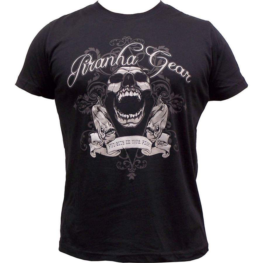 Two Fish Skull T-Shirt From Piranha Gear Fashion Summer Tee Shirts Black Dark Green