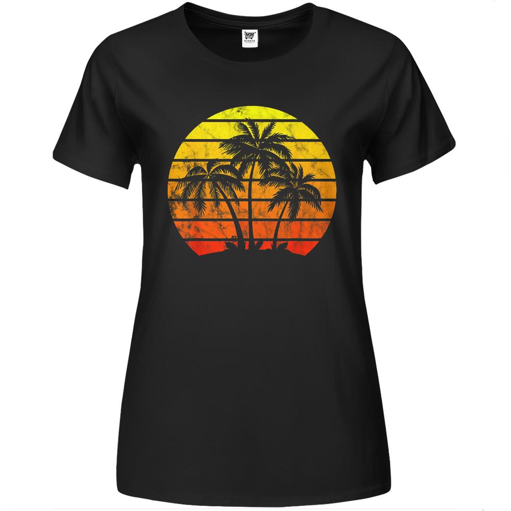 Retro Vintage Sunset Coco Palm Tree Shirts Tropical Beach Premium Womens T Shirts