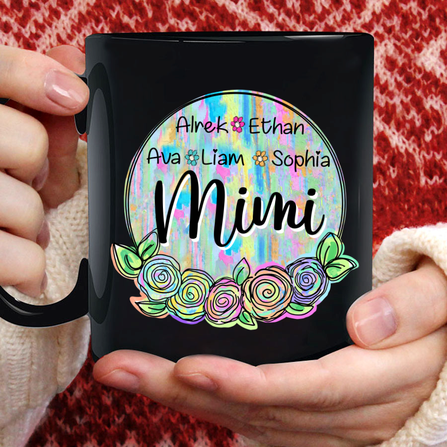 Mimi And Grandkids Flower Colorful Mug