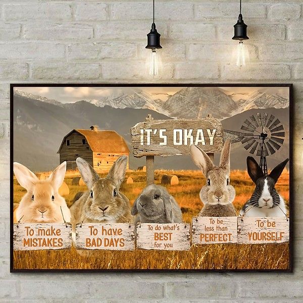 Rabbit It’s Okay To Make Mistakes To Have Bad Days To Do What’s Best For You To Be Yourself Home Living Room Wall Decor Horizontal Poster Canvas Y97