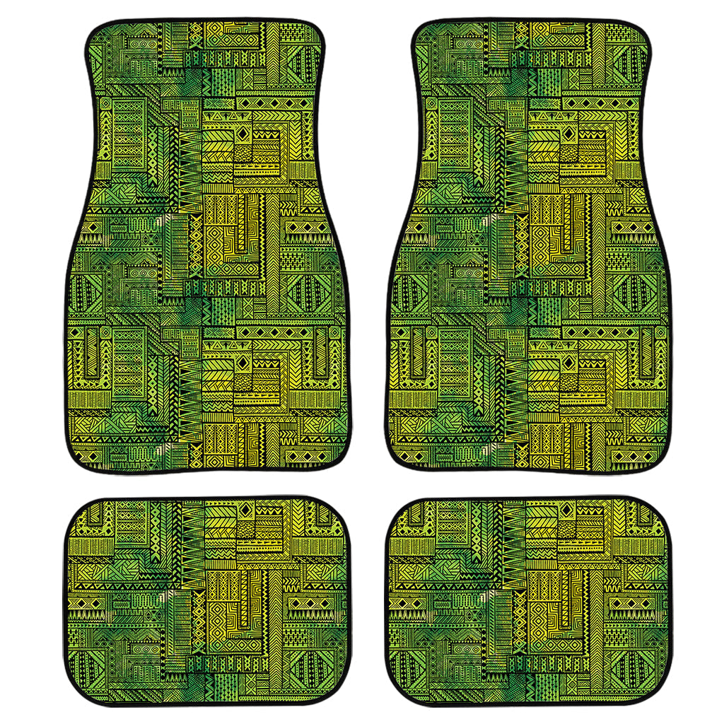 Green And Black African Ethnic Print Front And Back Car Floor Mats, Front Car Mat