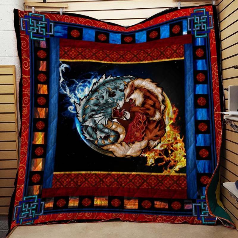 BC –Pokemon The Tiger And The Dragon Gyarados Yin Yang 3D Quilt Blanket