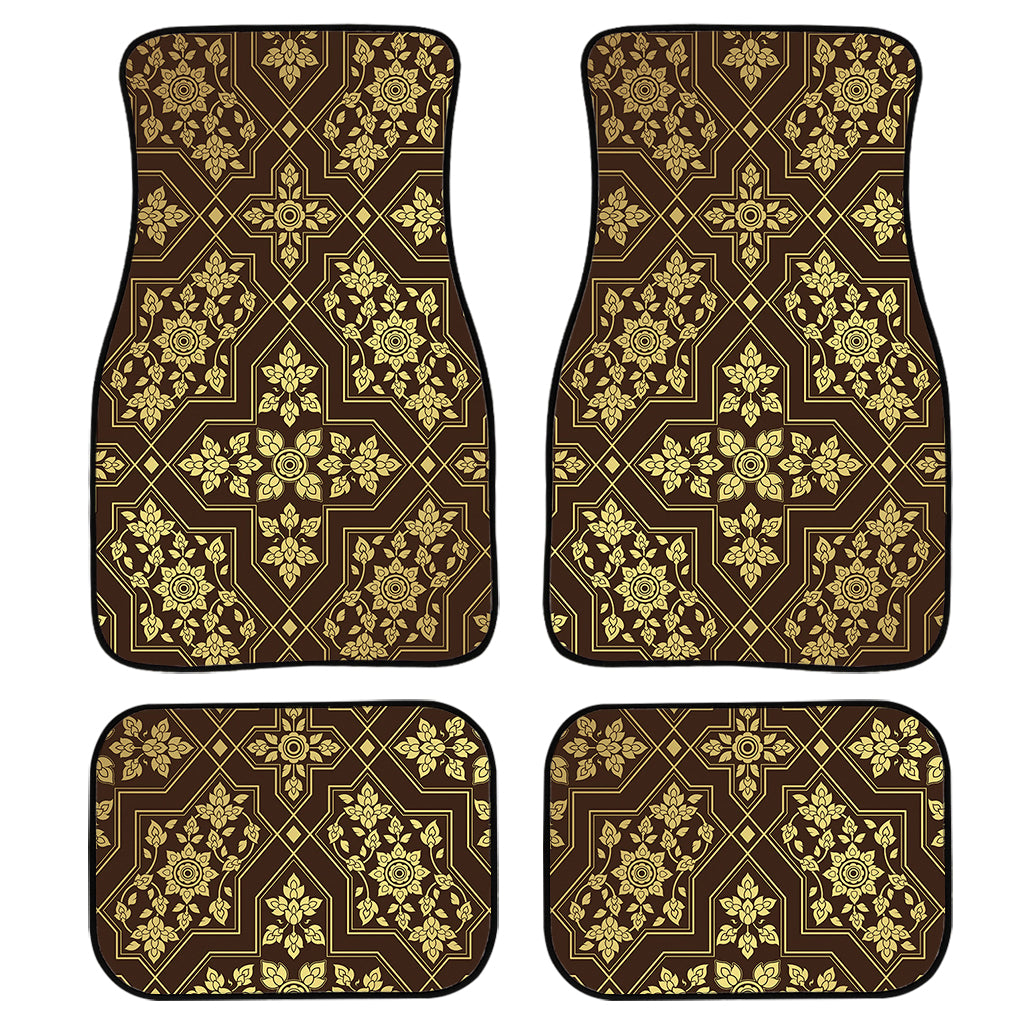 Gold And Brown Thai Pattern Print Front And Back Car Floor Mats, Front Car Mat