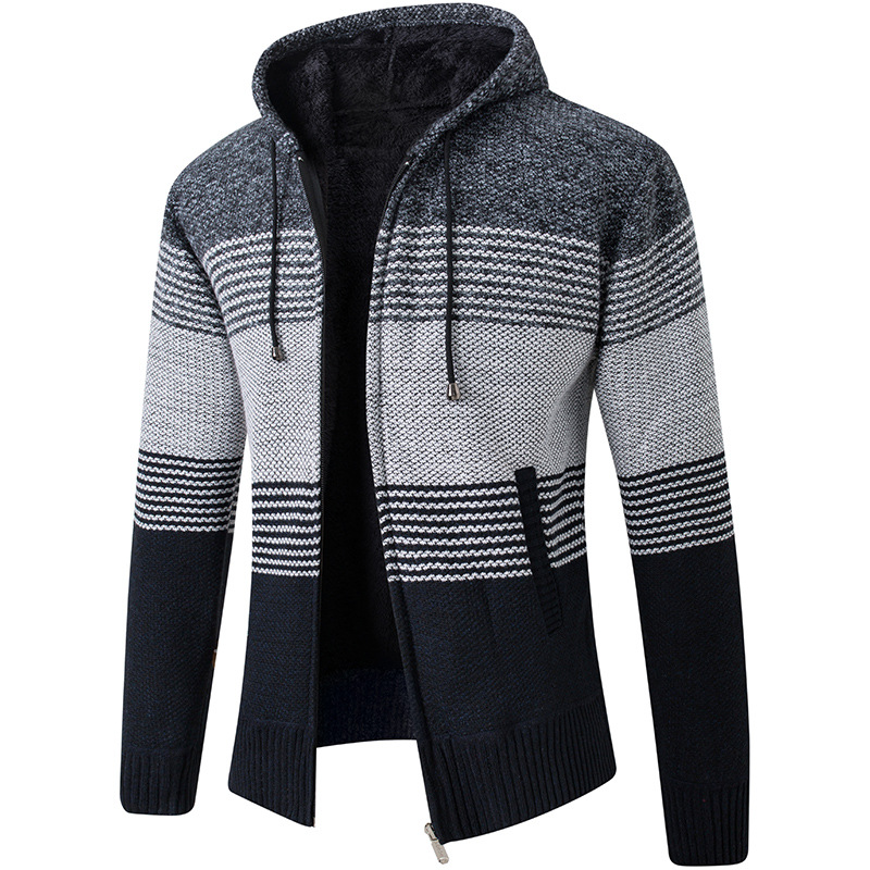 Autumn Winter Men’s Hooded Sweater Jacket Warm Cashmere Casual Wool Zipper Slim Fit Fleece Jacket Men Coat Knitwear Sweater Male alx