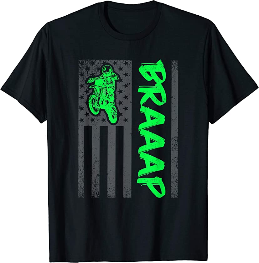 Brap Braap-Braaap Vintage USA Flag Motocross Dirt Bike T-Shirt