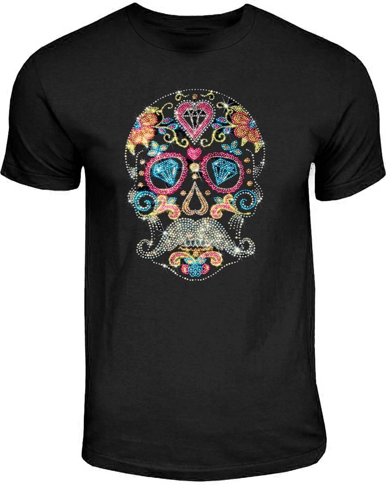 Sugar Skull T Shirt Mustache Gothic Los Muertos - TattoosCafe