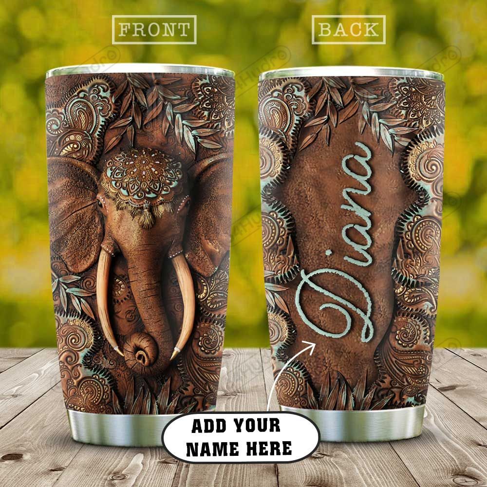 Wooden Style Elephant Personalized Kd2 Hal2710020  Stainless Steel Tumbler Travel Customize Name, Text, Number, Image