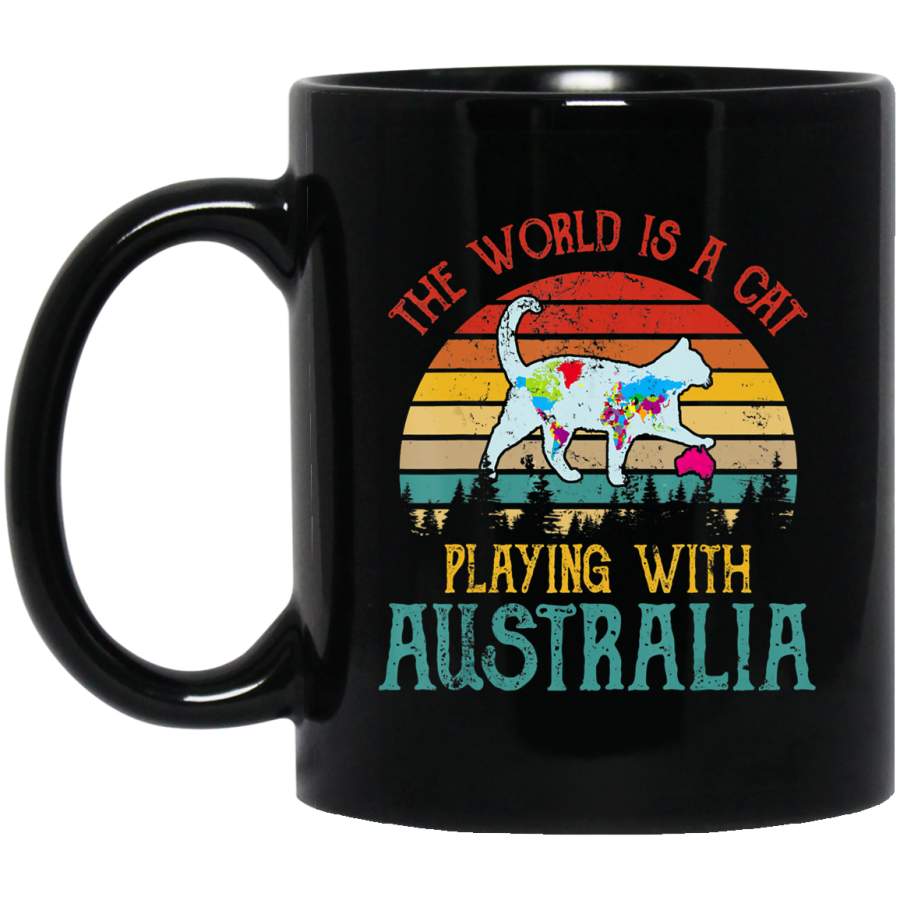 Vintage RetroThe World Is A Cat Playing With Australia Maps Coffee Mug