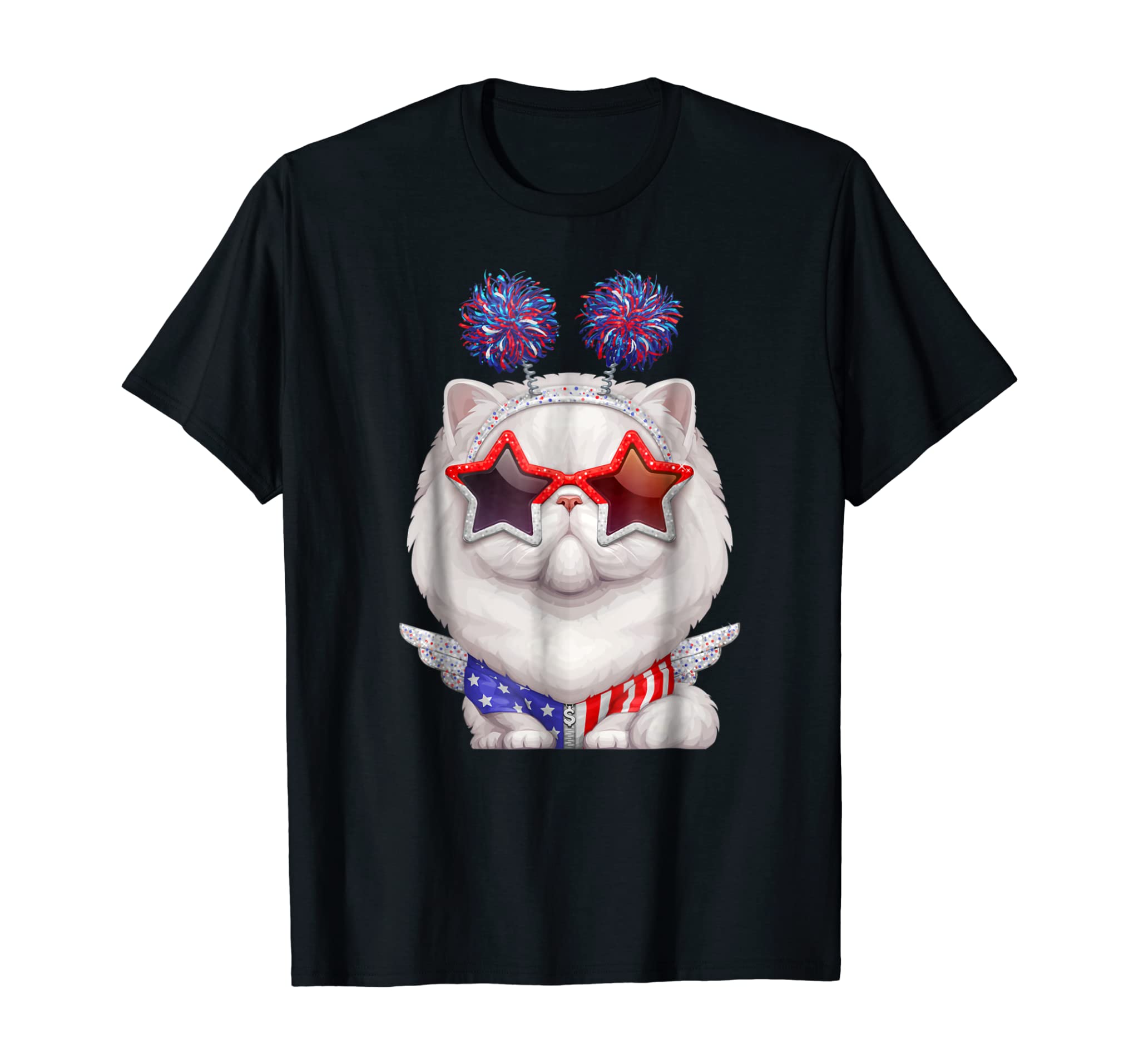 White Persian Cat Independence Day T-Shirt