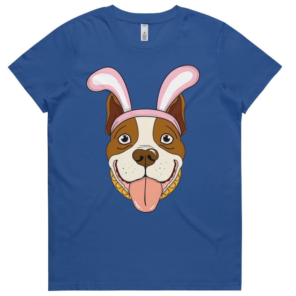 Cute Easter Pitbull Dog Bunny Ears Rabbit Womens Tshirts