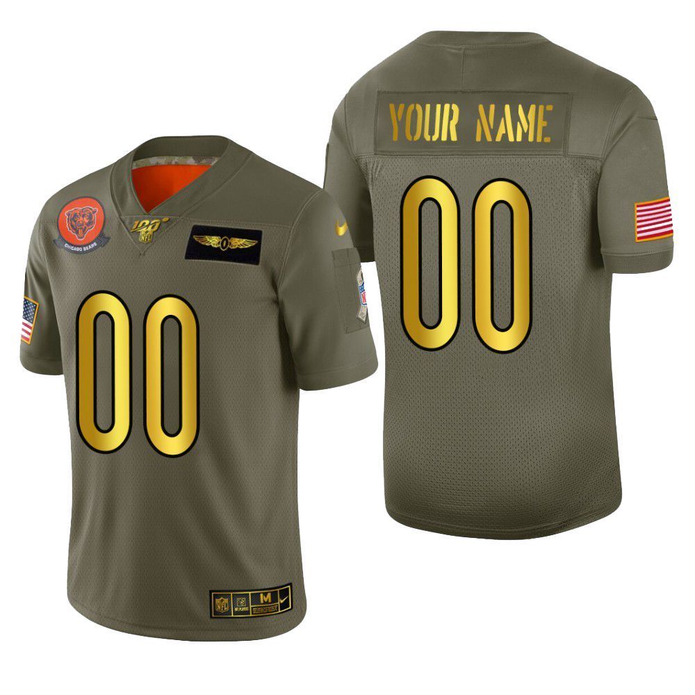 Chicago Bears Custom 2019 Salute To Service NFL 100 Mens Jersey Metallic