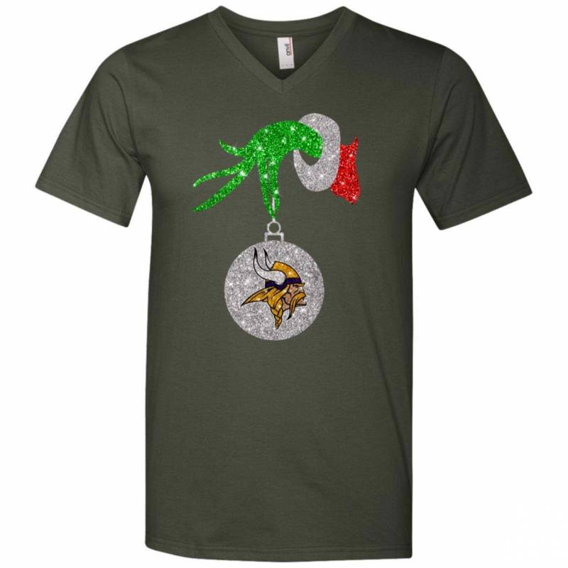 Minnesota Vikings Glitter Grinch Monogram Ornament Christmas Gift V-neck T-shirt