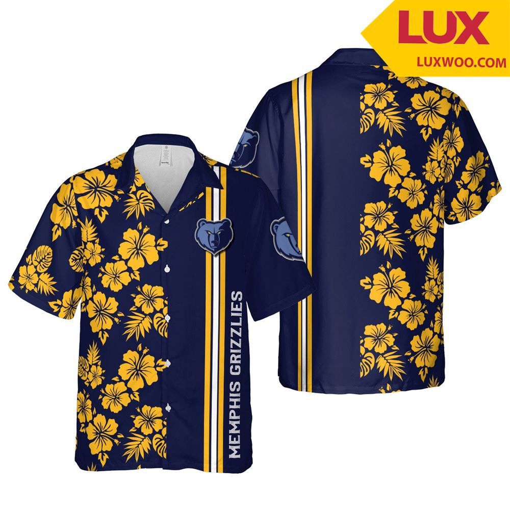 NBA Memphis Grizzlies Yellow Hibiscus Blue Hawaiian Shirt