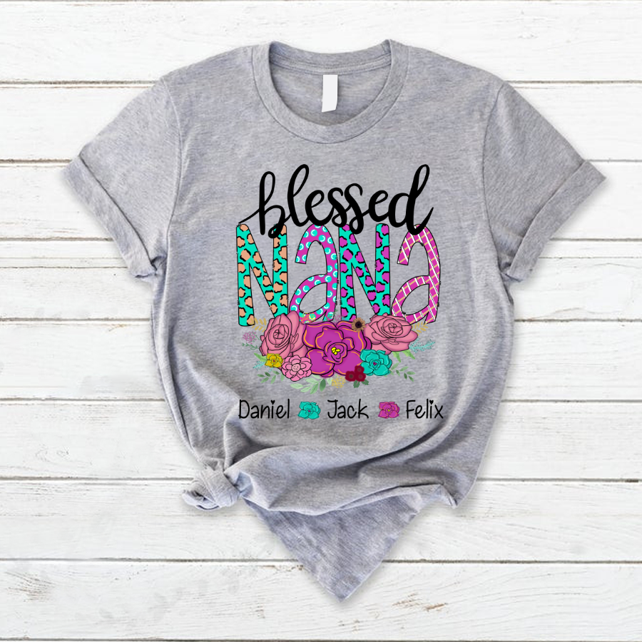 Grandma Flower Blessed Nana Custom Name Shirt