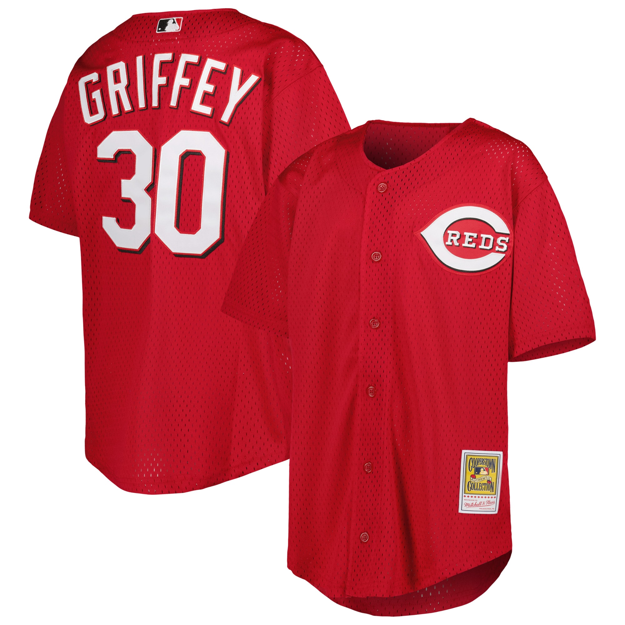 Youth Cincinnati Reds Ken Griffey Jr. Mitchell & Ness Red Cooperstown Collection Mesh Batting Practice Jersey