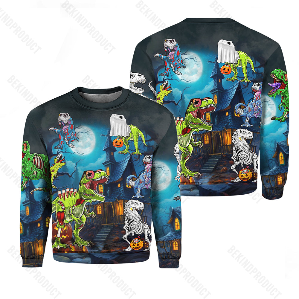 Halloween Zombie Saurus Scary Crewneck Sweatshirt All Over Print Sweatshirt For Men & Women