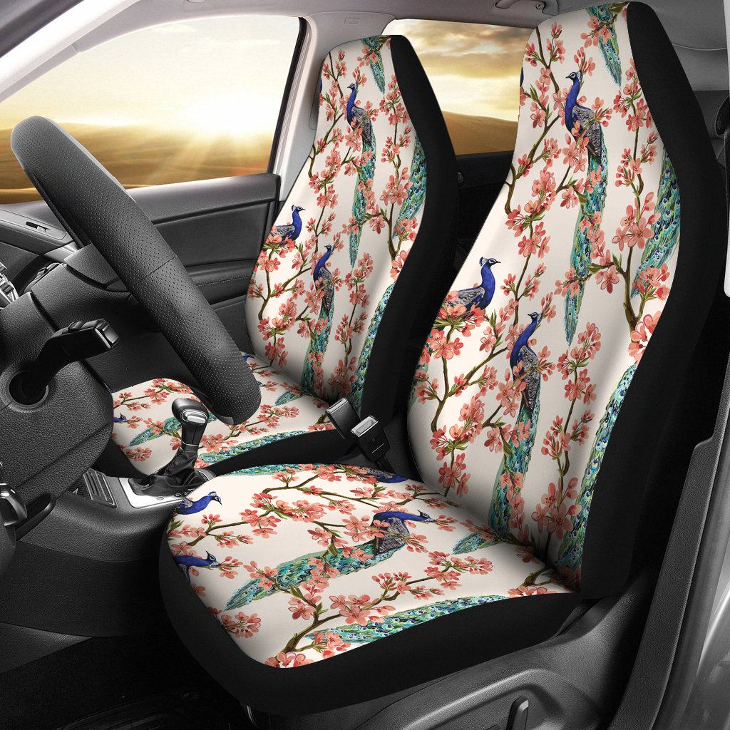 Peacock Tropical Flower Pattern  Universal Fit Car Seat Covers