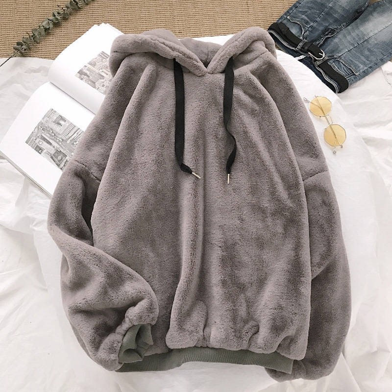 Women Big Sweatshirt Female Warm Unisex Fleece Hoodie Girls Hooded Pullover Tops Cotton Korean Style Winter Clothes With Hood alx