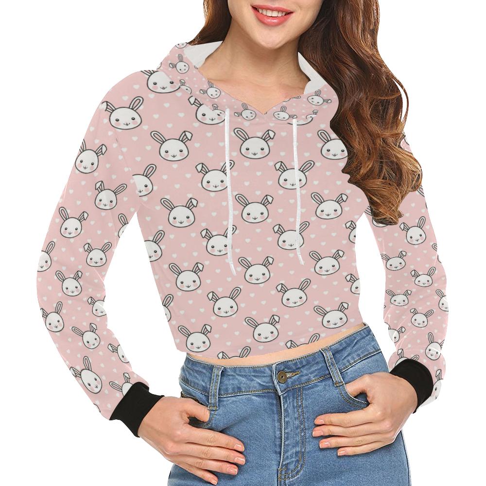 Rabbit Pattern Print Design Rb02 Women Cropped Hoodie