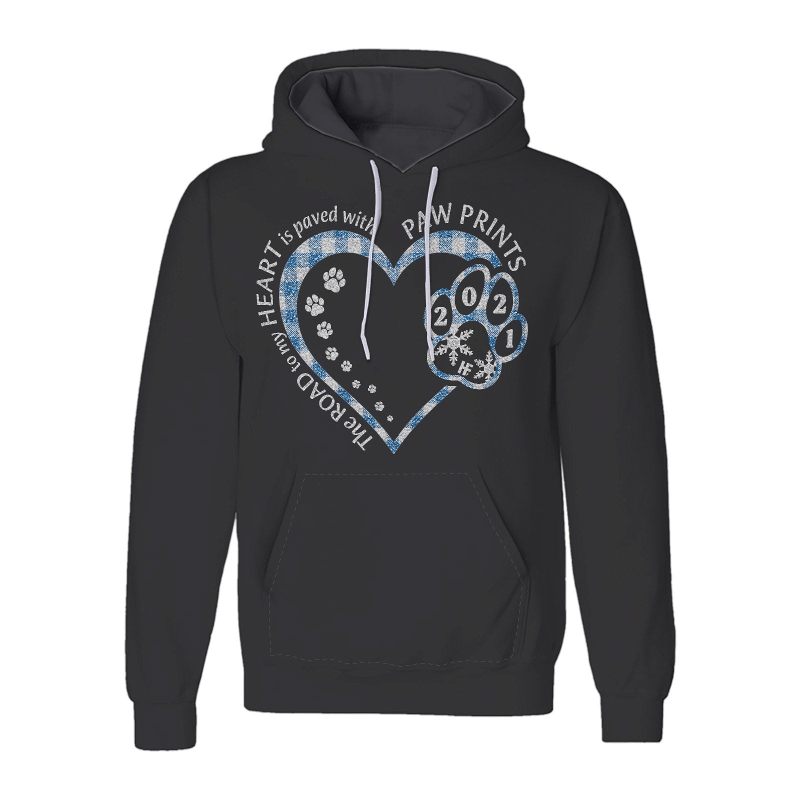 My Heart With Paw Print Glitter Unisex Pullover Hoodie, Glitter Hoodie For Dog Lovers, Dog Themed Glitter Hoodie