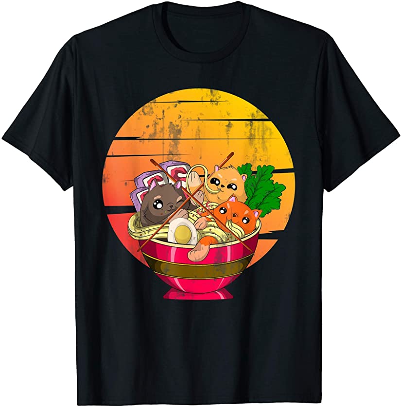 Animal Cute Pet Lover Gift Cat Kawaii Asian Food Ramen T-Shirt