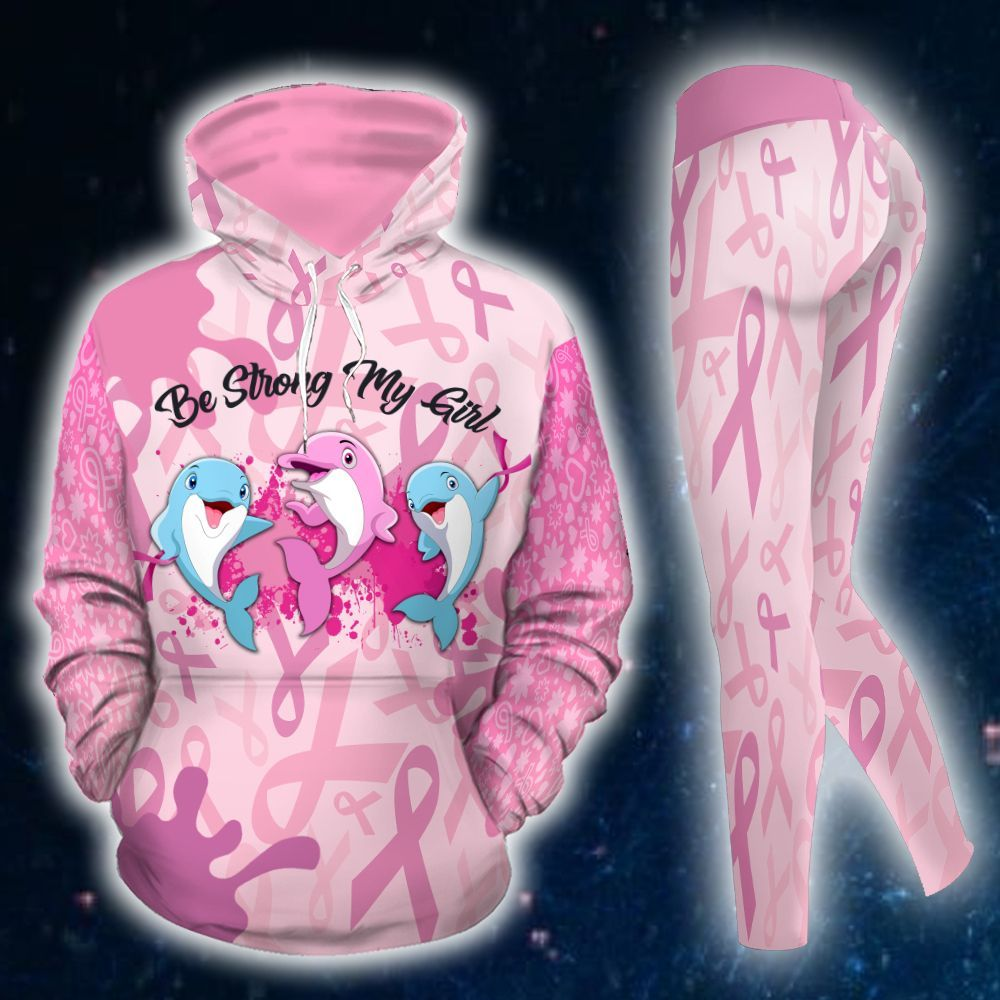 Breast Cancer Pink Dolphin All Over Print Leggings Hoodie Set Outfit For Women | Hts1031