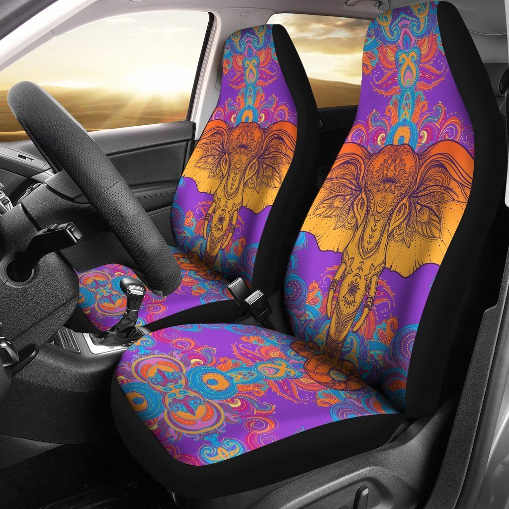 Gold Elephant Indian Car Seat Covers Set 2 Pc, Car Accessories Car Mats Covers