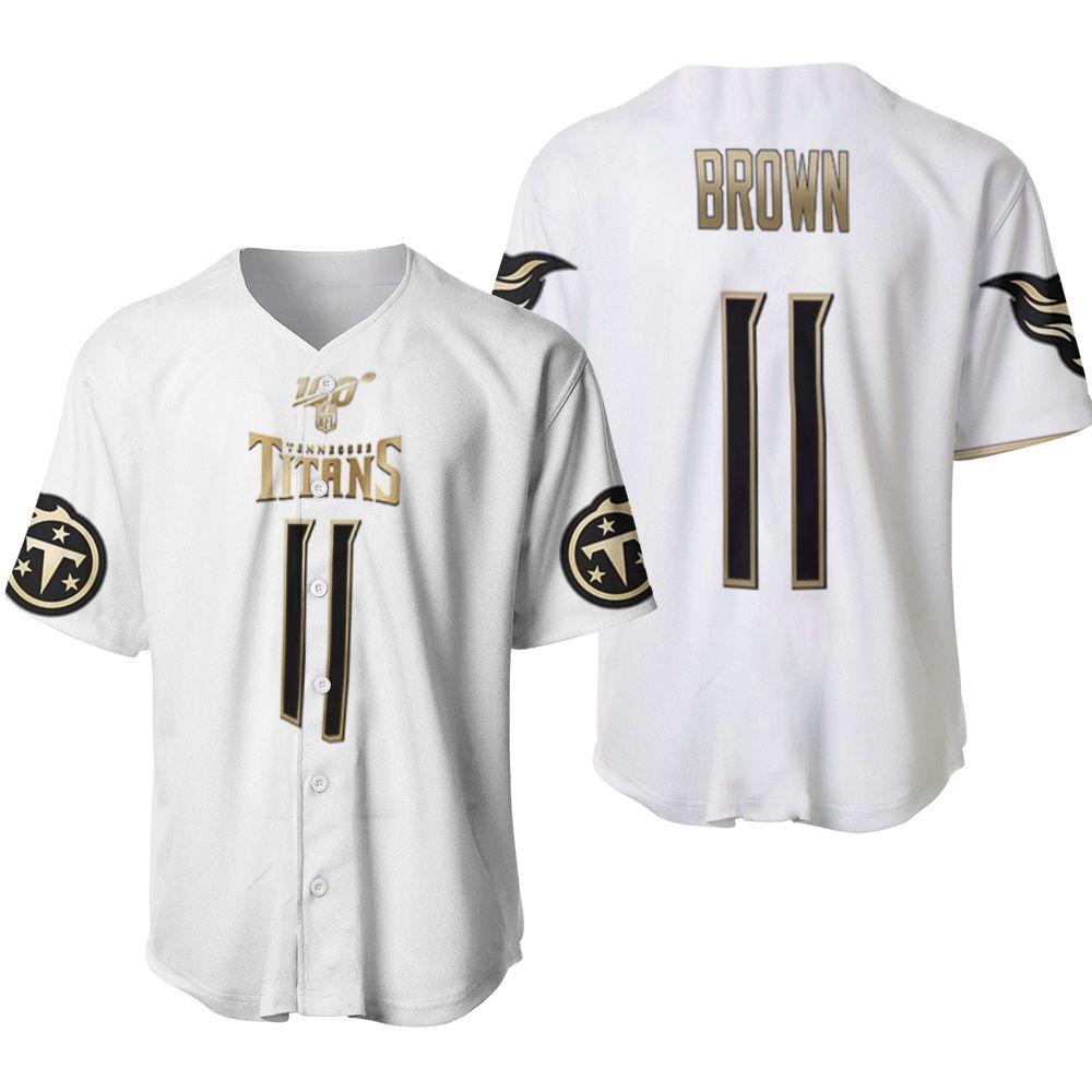 Tennessee Titans A. J. Brown #11 NFL Great Player White 100th Season Golden Brandedition Jersey Style Gift For Titans Fans Baseball Jersey