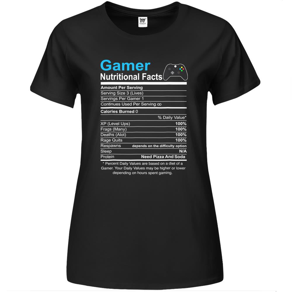 Nutritional Facts Shirt, Gamer Nutrition Facts Shirt, Blue Gamer Nutrition Facts Video Game Funny Shirts Premium Womens T Shirts