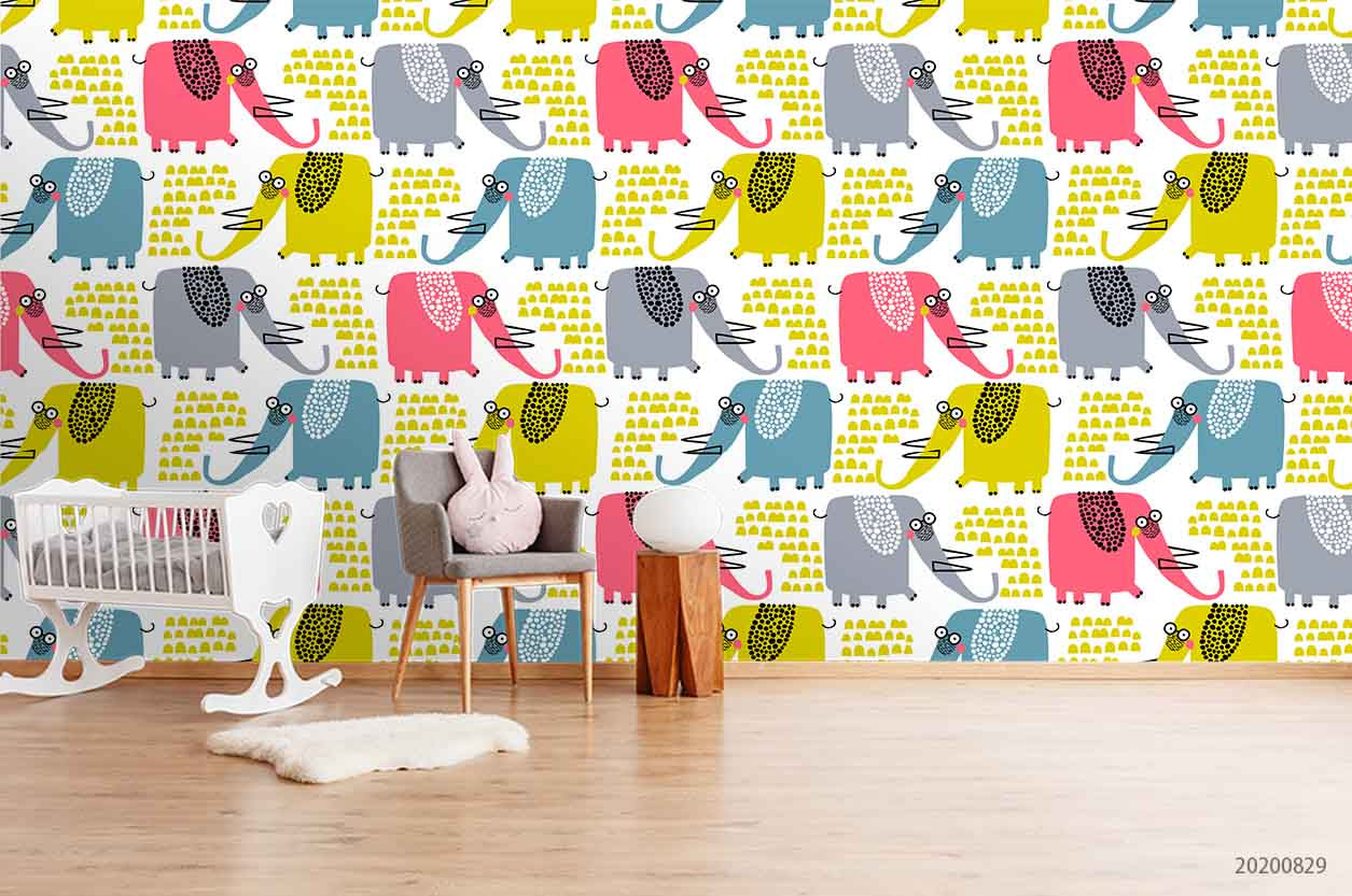 3D Cartoon Colorful Elephant Wall Mural Wallpaper Lxl 1508