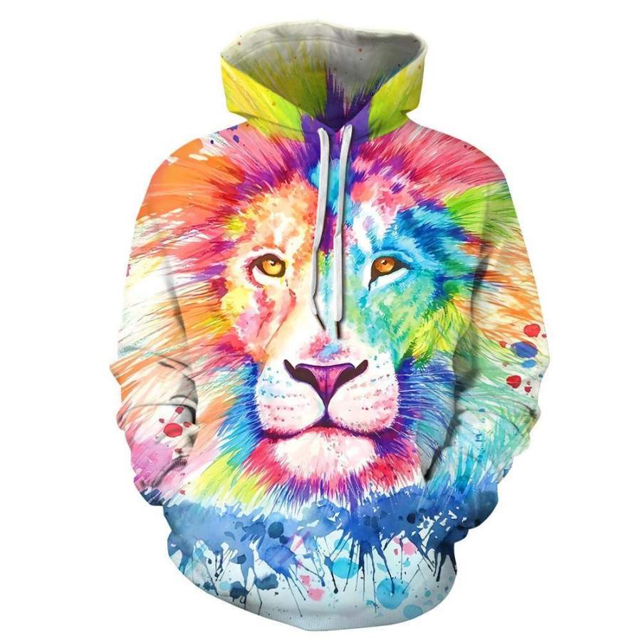 Tie-dye  Lion Printed Hoodie