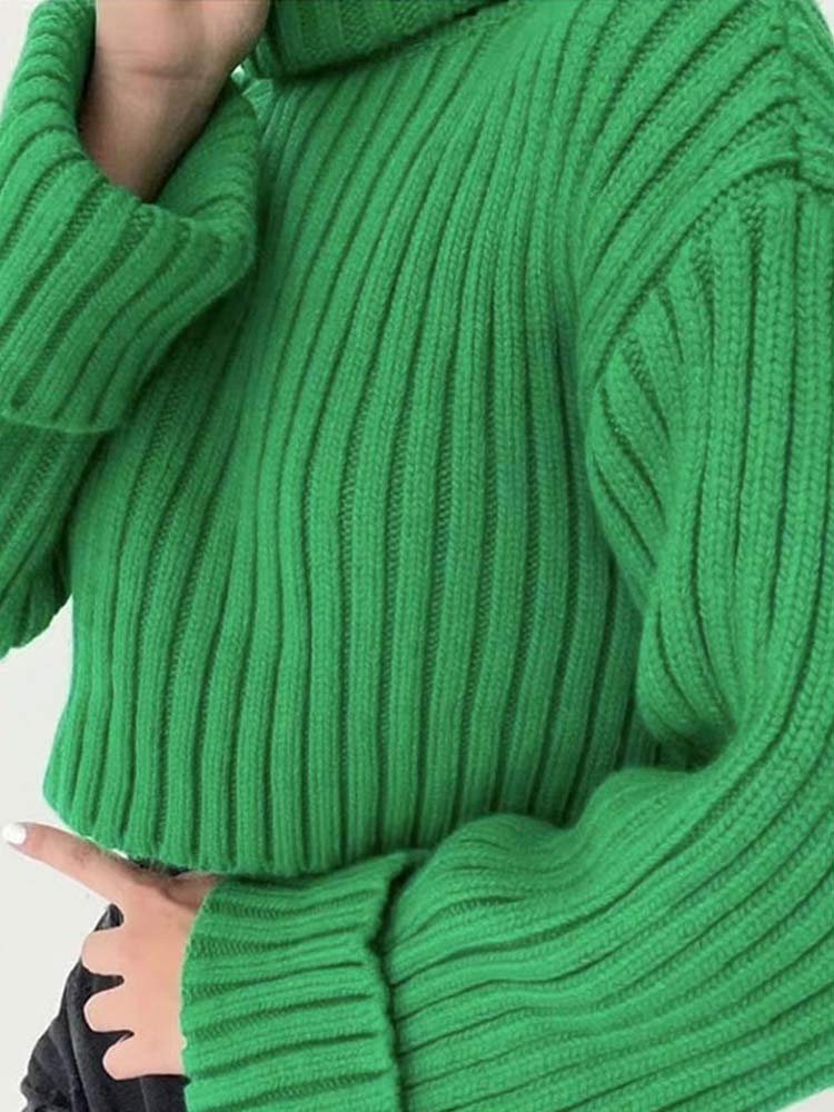 Women’s Turtleneck Short Knitted Pullover Solid Vintage Streetwear Jumper 2022 Autumn Winter Thick Warm Ladies Casual Sweater alx