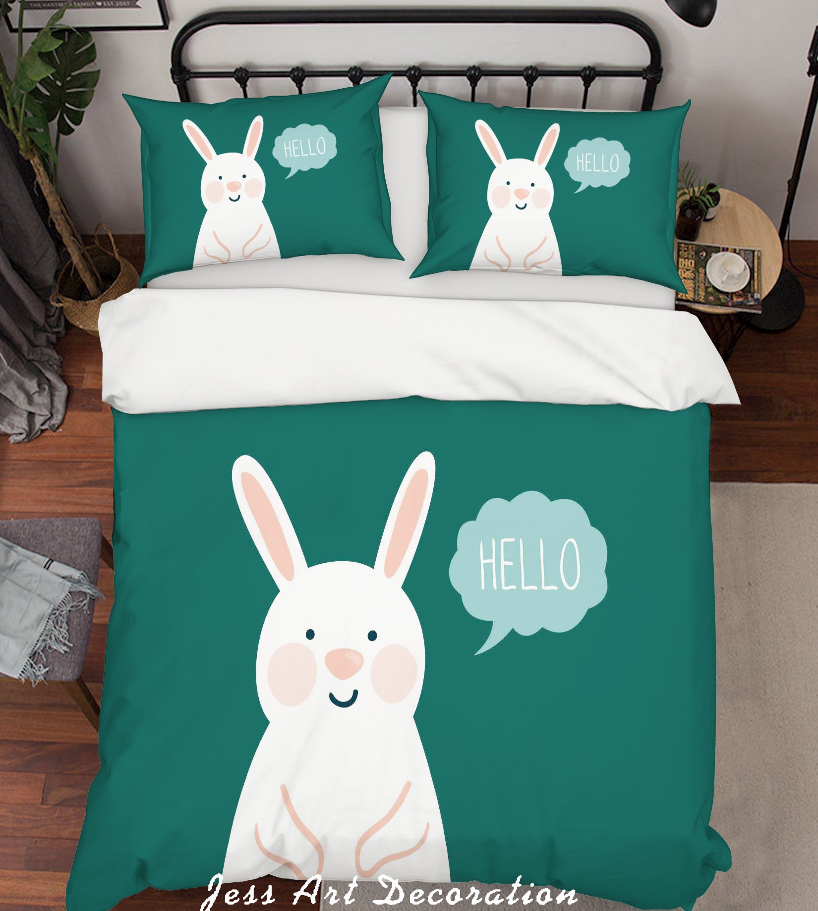 3D Cartoon Rabbit Green Quilt Cover Set Bedding Set Pillowcases 165