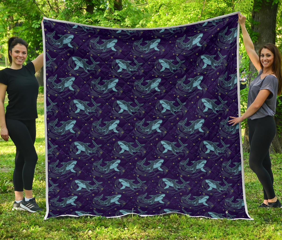 Shark Themed Print Quilt Bedspread