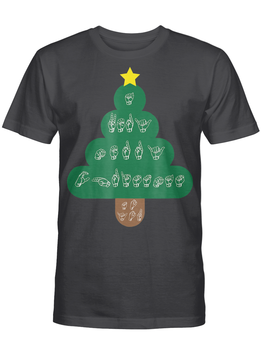 AmazeStyleZ Santa’s Reindeer, Ugly Christmas Sweater, Christmas Gift Ideas, ASL – Merry Christmas To You Xmas Tree Sign Language T-Shirt