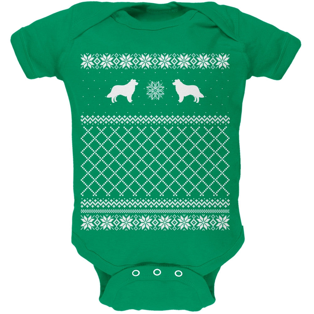 Border Collie Ugly Christmas Sweater Kelly Green Soft Baby One Piece