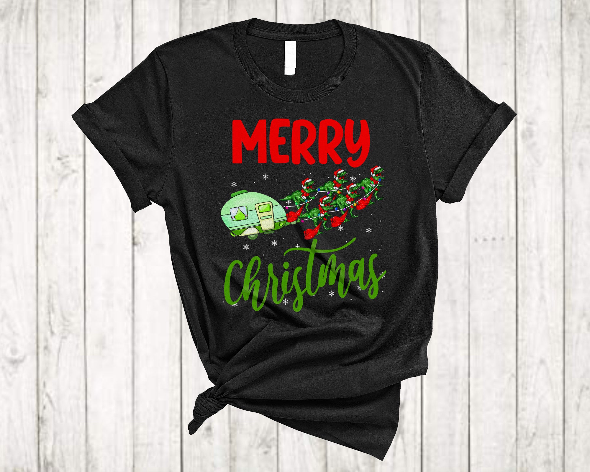 Christmas Camping Shirt Merry Christmas Funny Camper Camping Car Santa T-Rex Lover Gifts T-Shirt