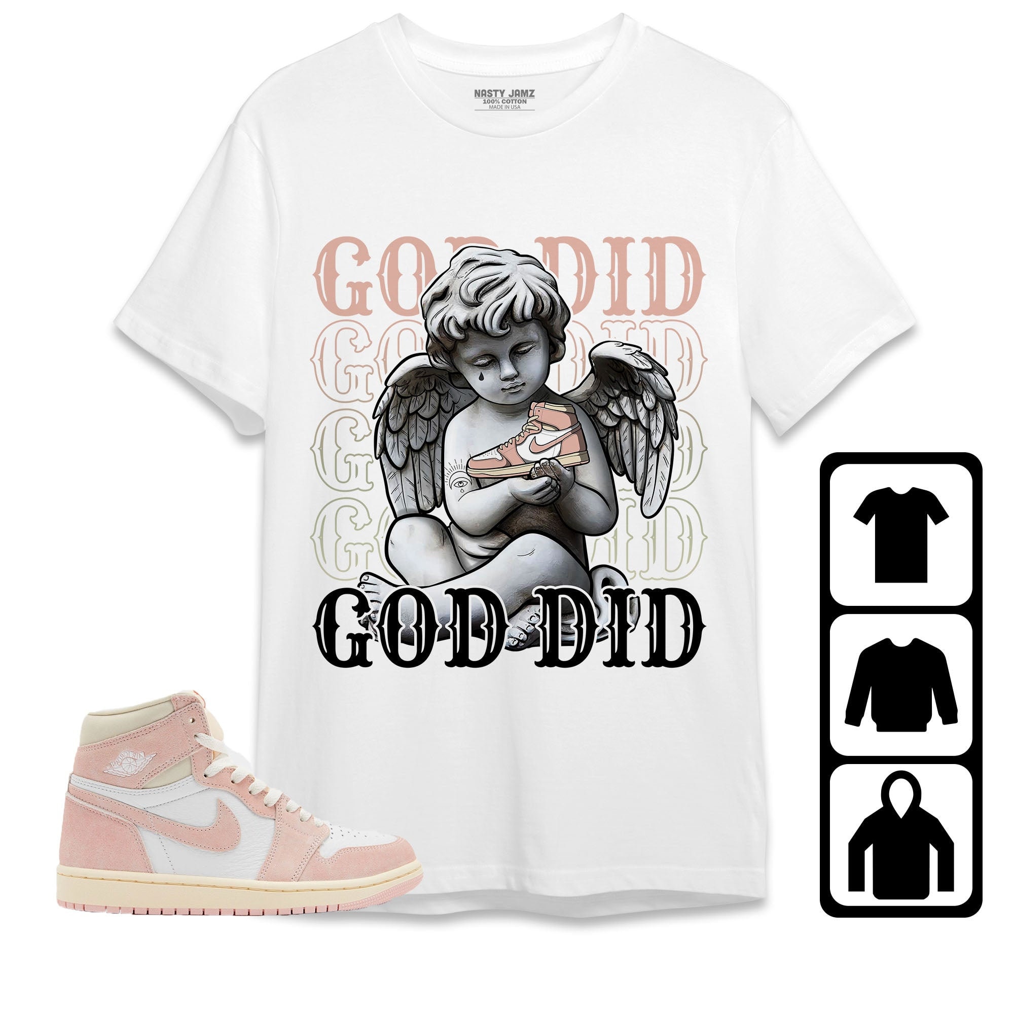 God Did Angel Unisex Shirt Match Jordan 1 OG Washed Pink MLB x Fashionfrontiers