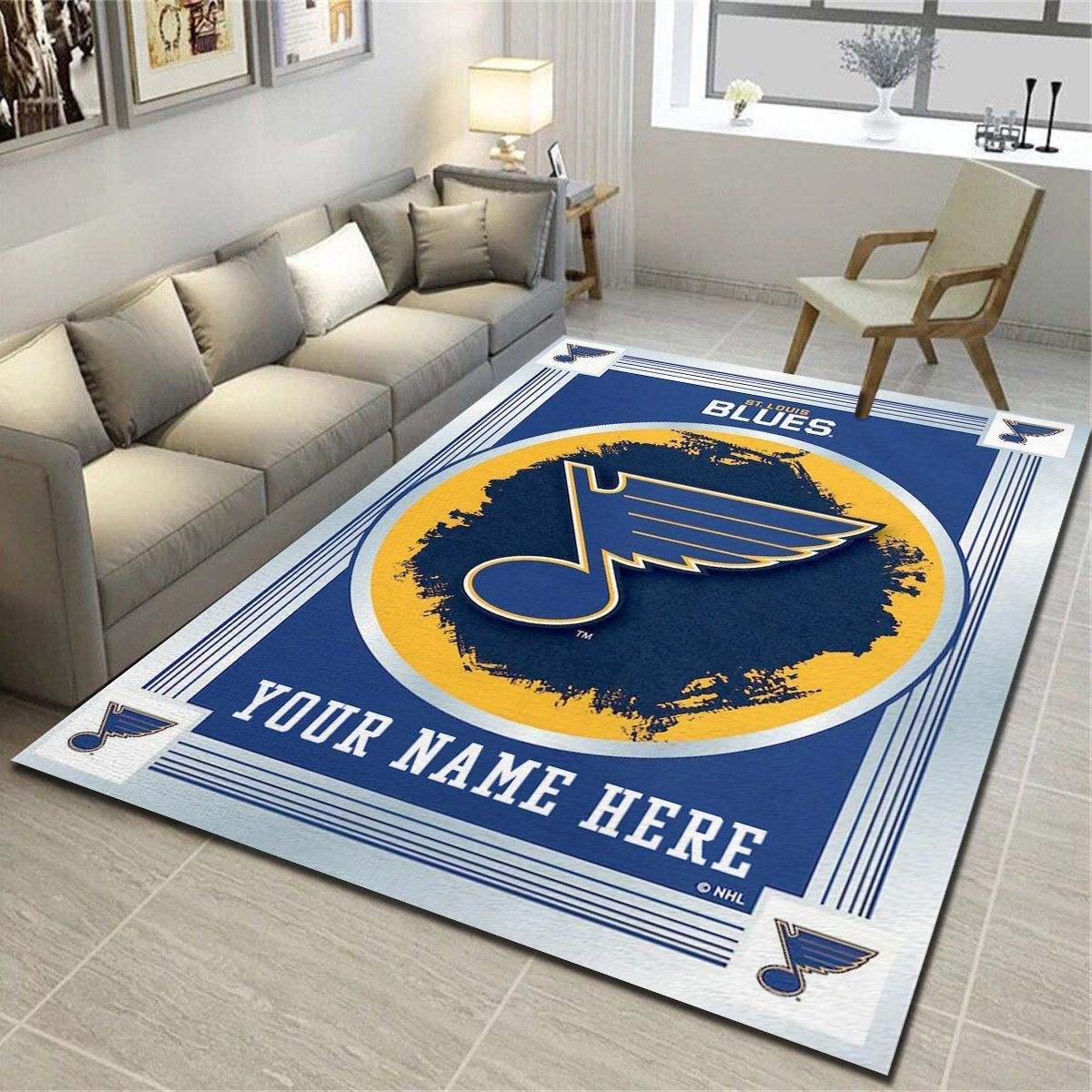 St. Louis Blues Personalized Area Rugs, Living Room Carpet, Customized Fan Cave Floor Mat