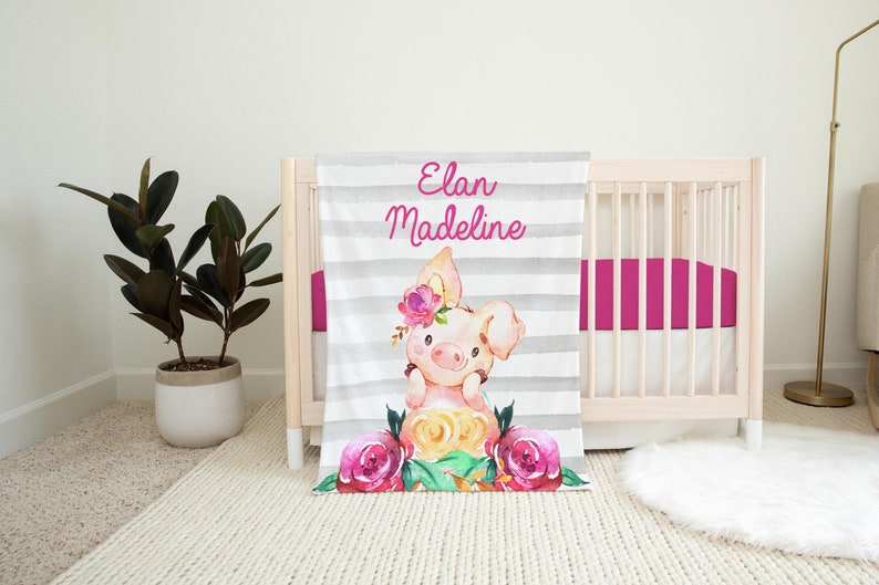 Pig Blanket, Pig Crib Bedding, Personalized Piglet Baby Blanket, Farm Animal Nursery Theme, Newborn Coming Home Blanket, Baby Shower Gift C8