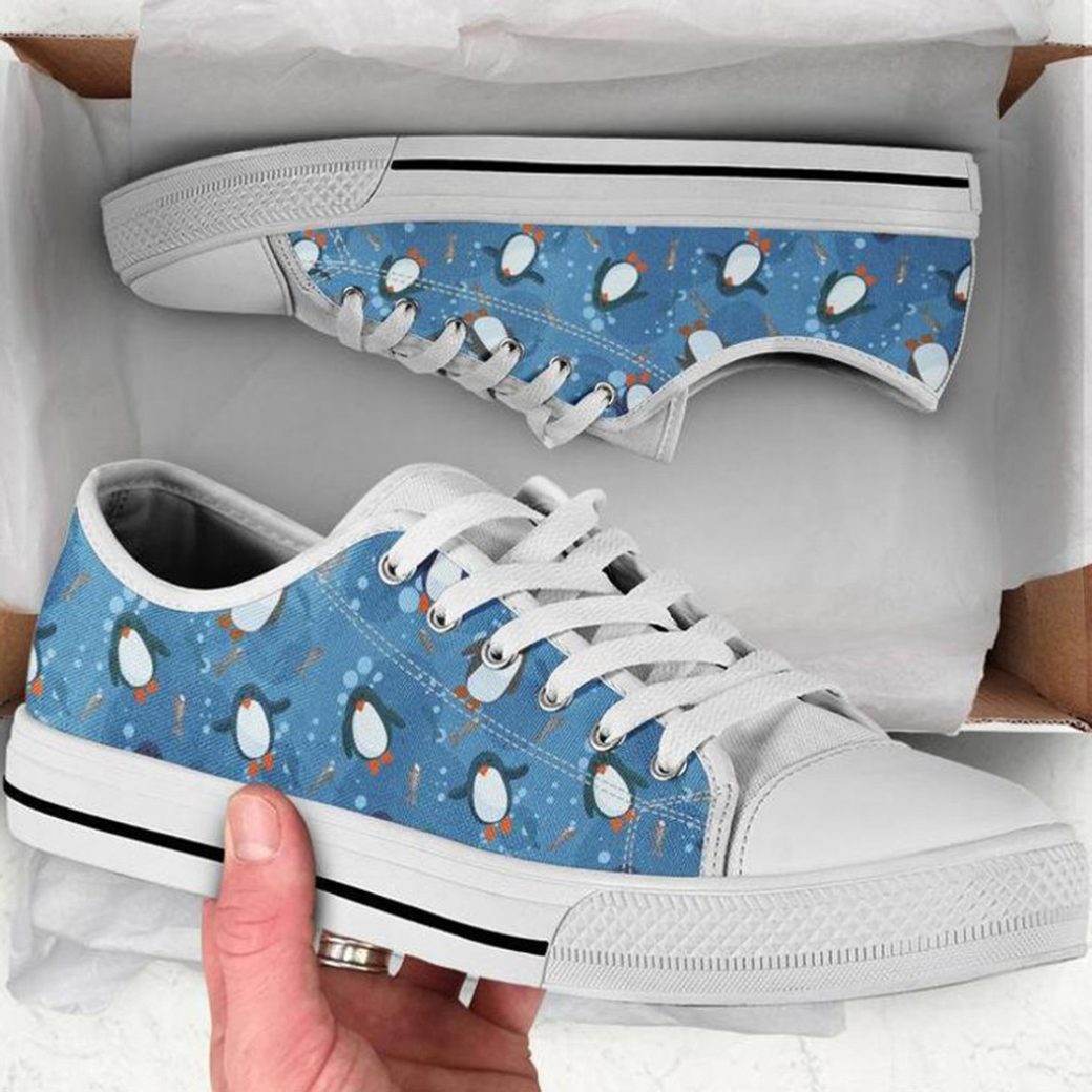 Blue Penguin Low Top Personalized Shoes Custom Name, Text For Women, Men