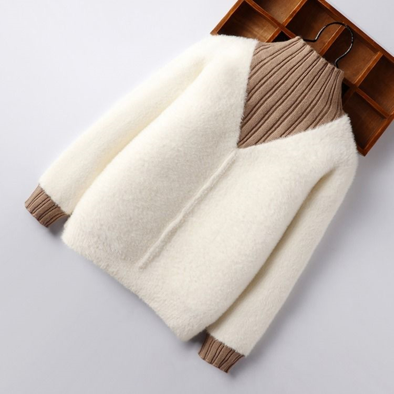 Autumn Winter Girls New Mink Fleece Pullover Sweater Child Thick Semi-high Collar Bottoming Shirt Girls Fashion Knitted Sweater alx