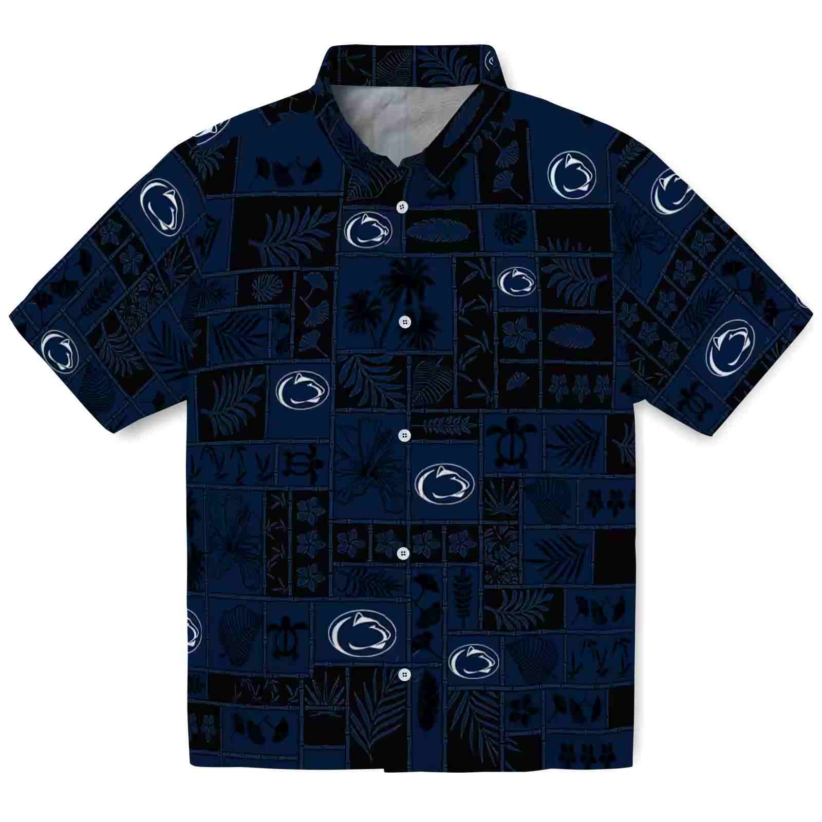 Penn State Nittany Lions Tropical Patchwork Blue Black Hawaiian Shirt