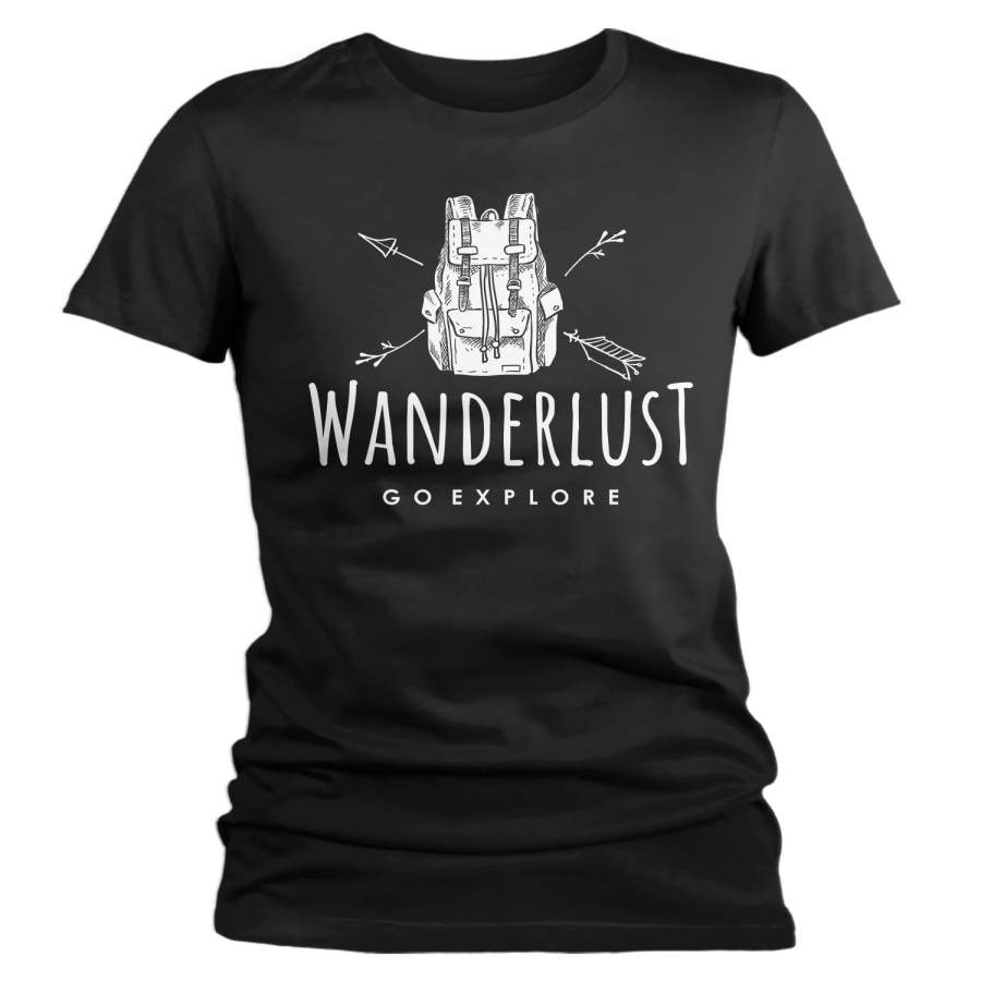 Women’s Hipster Wanderlust Shirt Hiking T-Shirt Backpack Go Explore Vintage Wanderlust T Shirt