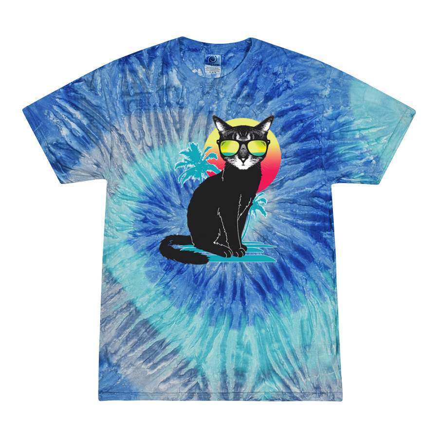 Cool Tie Dye California Beach Kitten Silhouette Sun Cat Cat Lover Tie-Dye T-Shirt