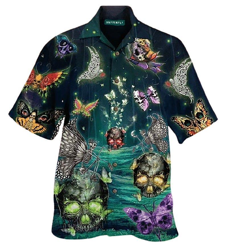 Butterfly Skull Multicolor Best Design Hawaii Shirt Ha47584